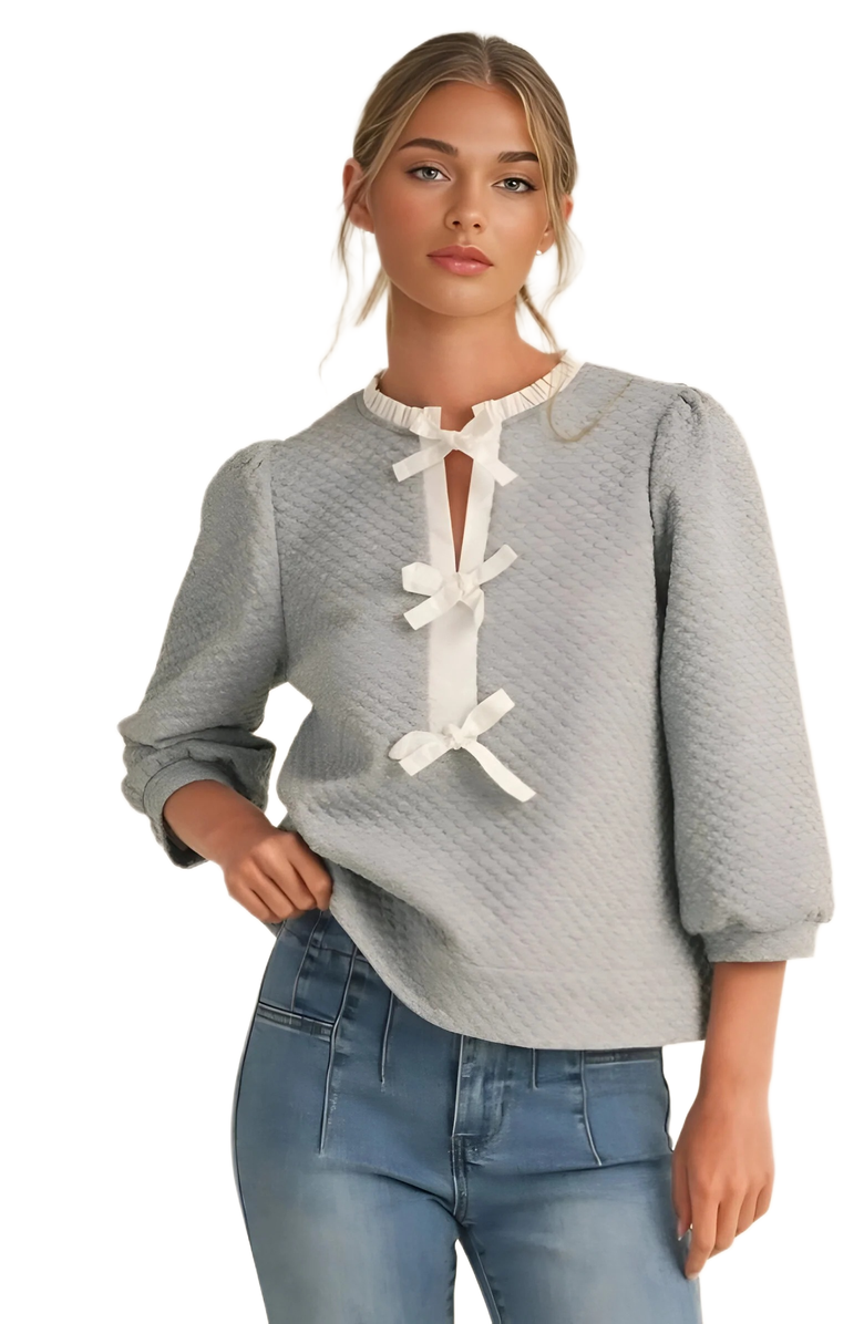 Knit and Lounge Textured Blouse with Bow Accents, Main, color, 