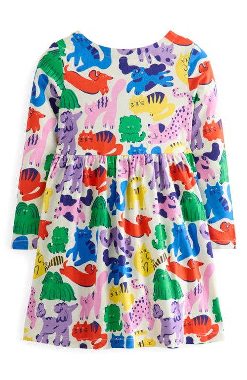 Mini Boden Kids' Fun Long Sleeve Jersey Dress In Multi Oatmeal Rainbow Pets
