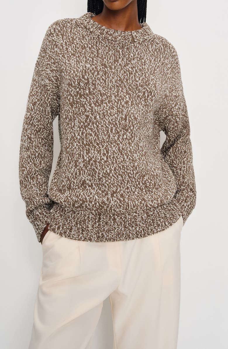 Reformation Finley Organic Cotton Crewneck Sweater, Main, color, Shitake Fior Di Latte Marl
