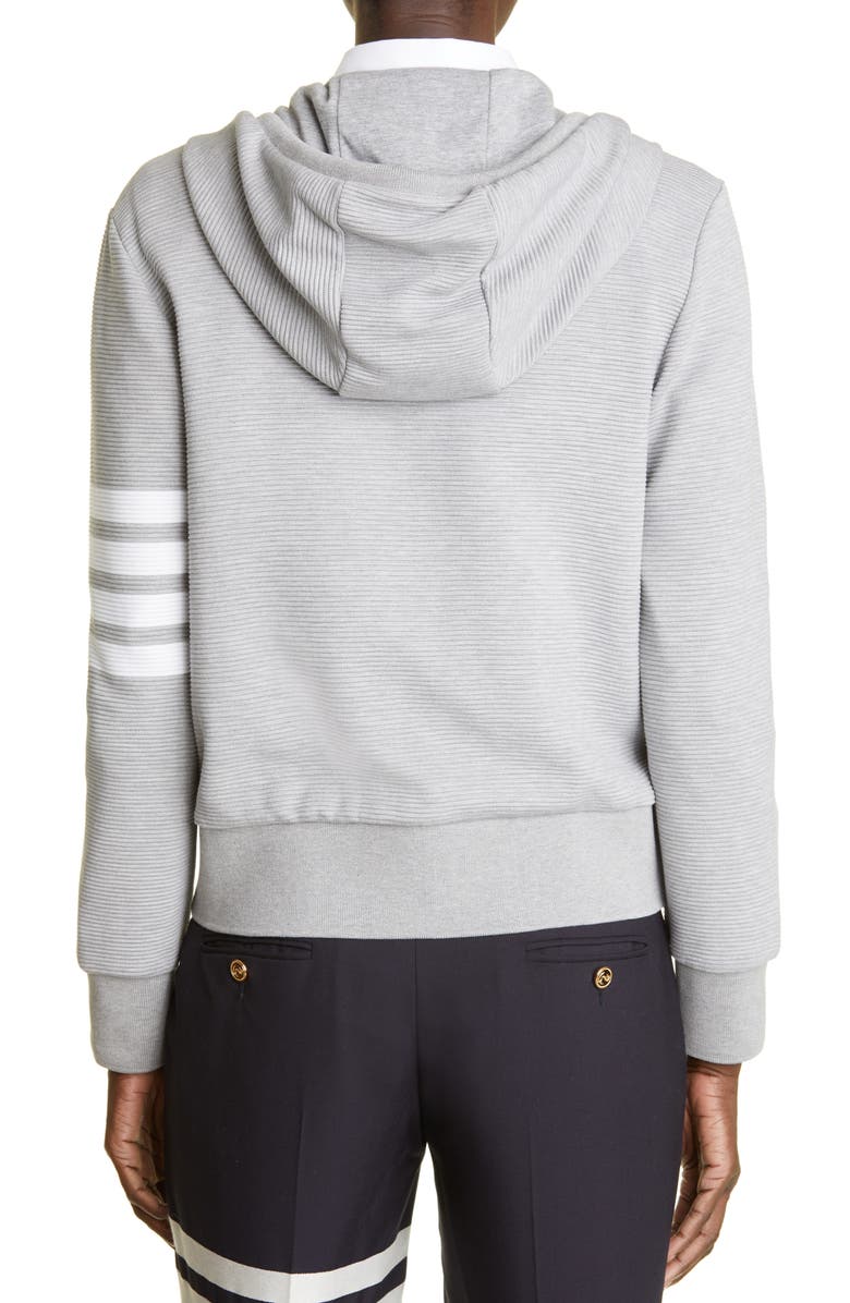 Thom Browne 4-Bar Detail Ottoman Rib Cotton Hoodie, Alternate, color, 