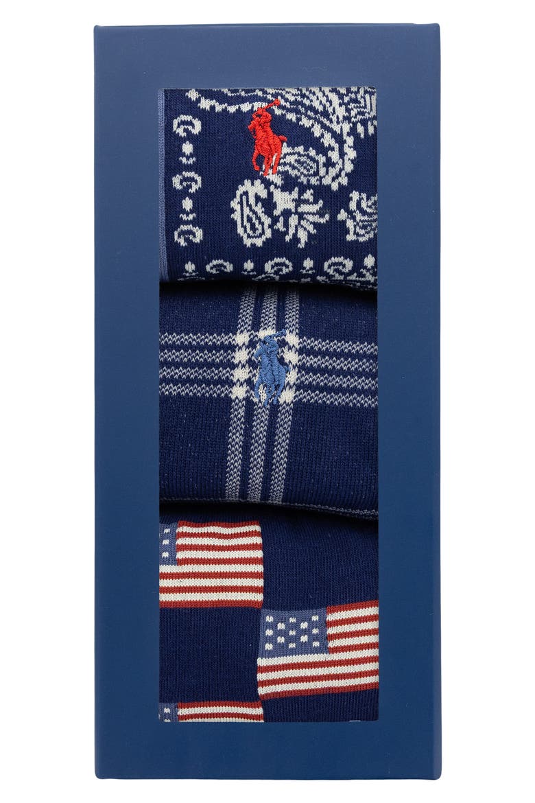 Americana 3-Pack Crew Socks Gift Box, Alternate, color, NAVY