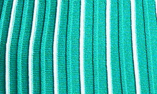 Shop Ming Wang Modern Fit Stripe A-line Knit Dress In Emerald Awe/white