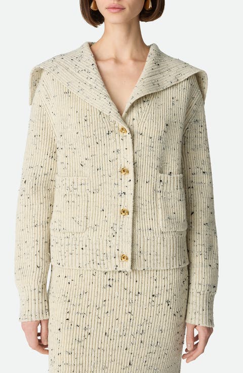 Knot Button Wool Blend Rib Cardigan