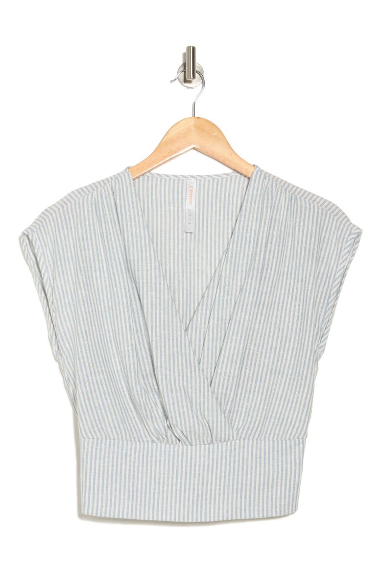 Stripe Smocked Back Linen Blend Top, Alternate, color, BLUE/ IVORY