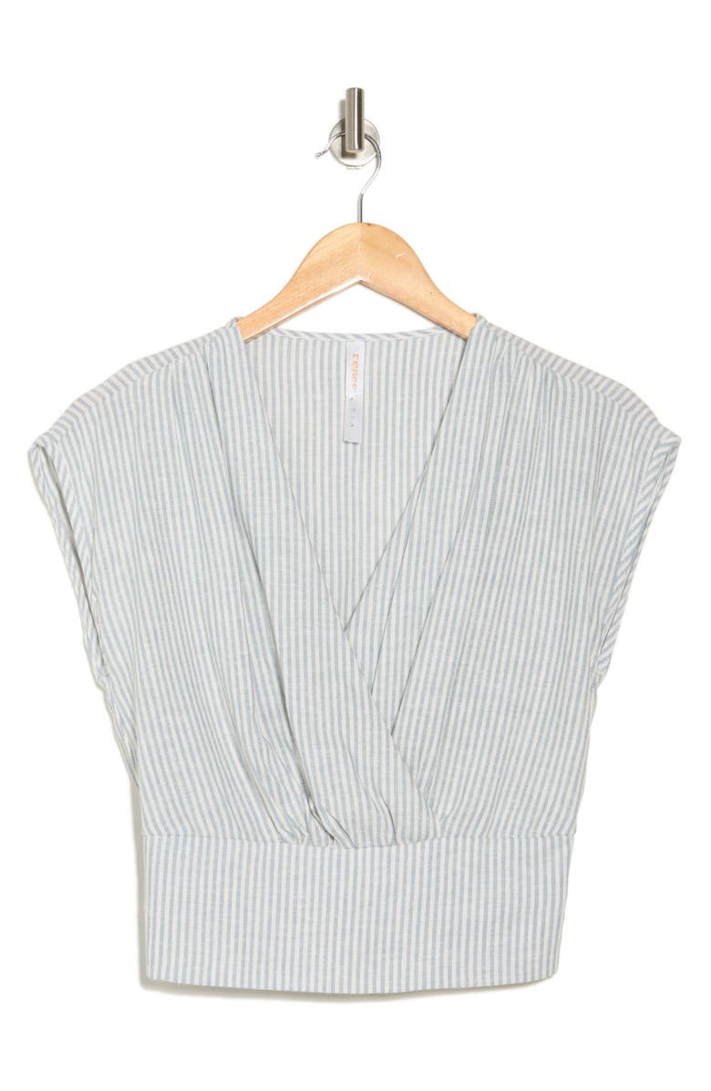 Renee C Stripe Smocked Back Linen Blend Top, Alternate, color, Blue/ Ivory