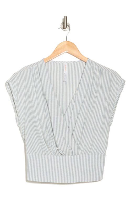 RENEE C RENEE C STRIPE SMOCKED BACK LINEN BLEND TOP
