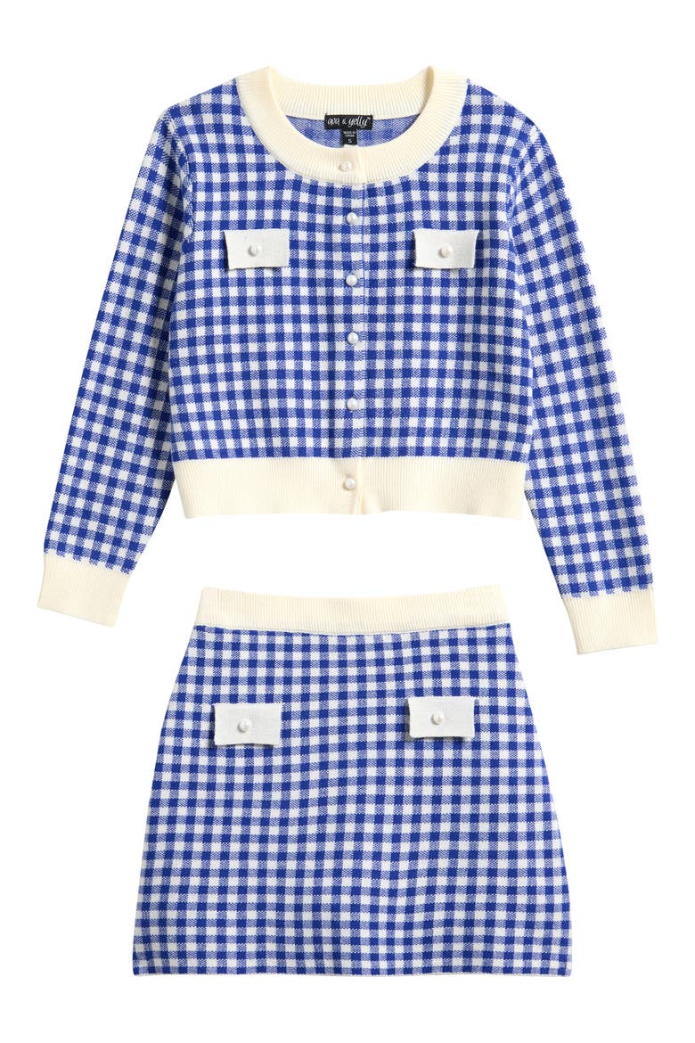 Kids' Double Knit Cardigan & Skirt Set, Main, color, BLUE