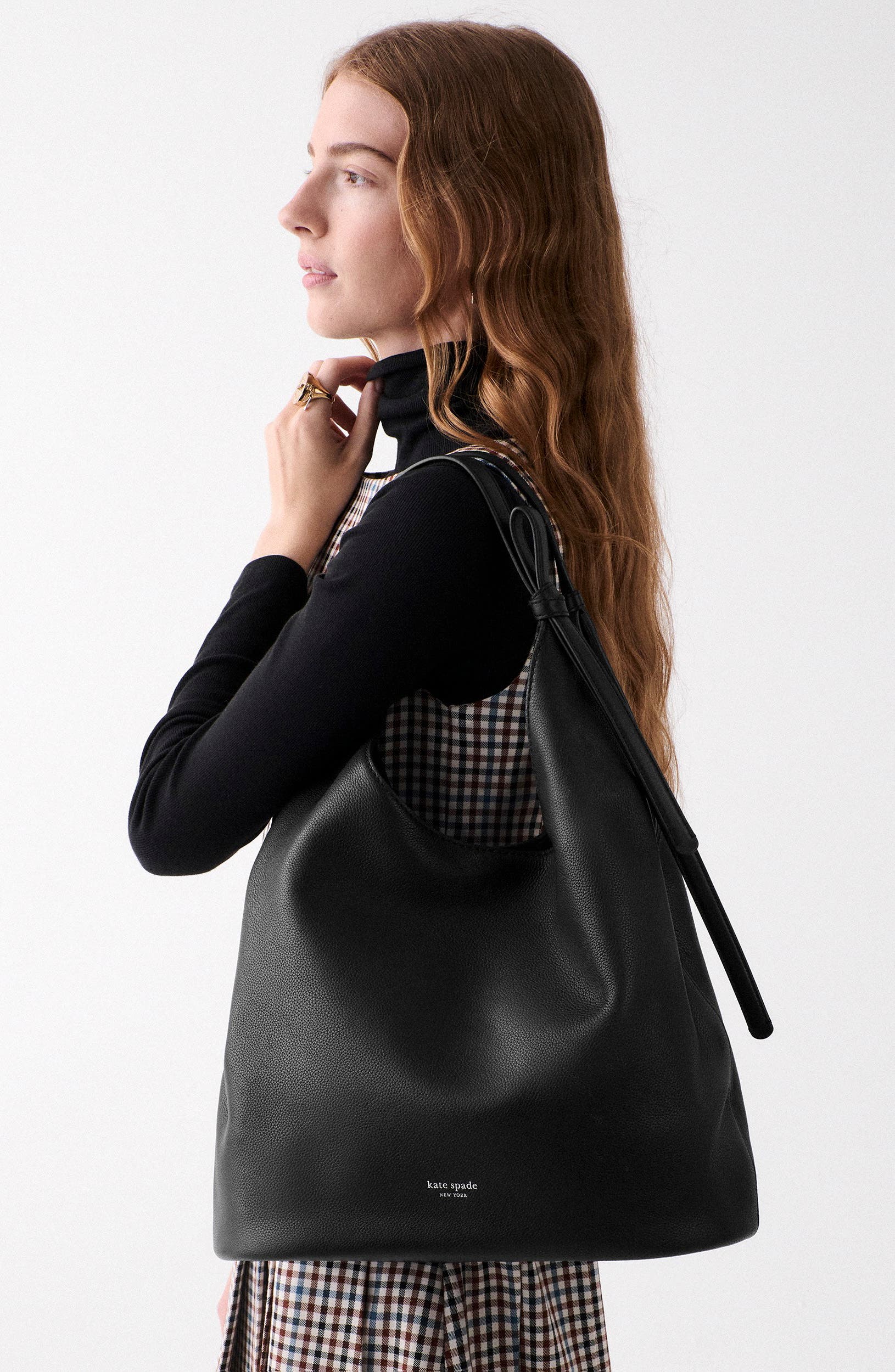 Loop Large Pebbled Leather Tote, Alternate, color, BLACK