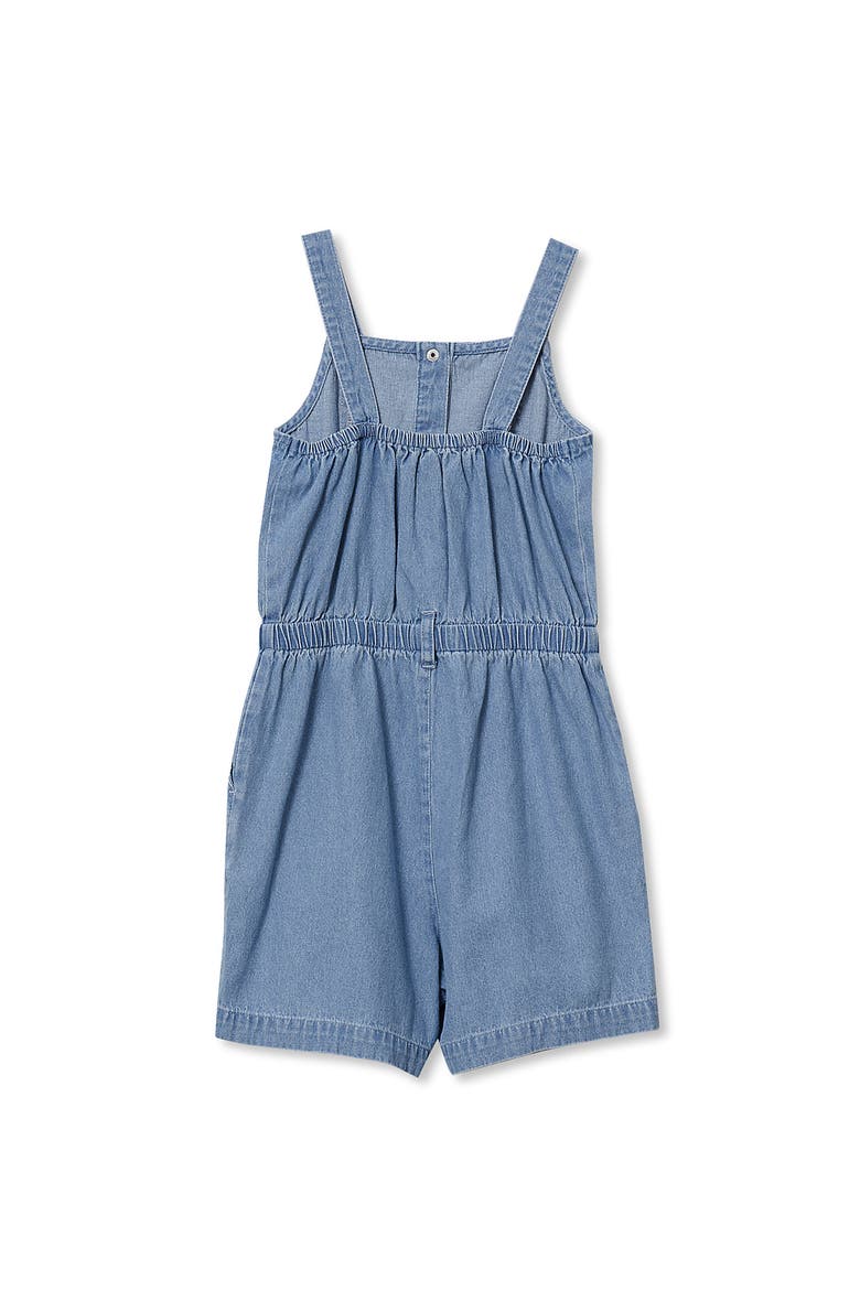 Girls Lightweight Denim Romper, Alternate, color, Meadow Blue