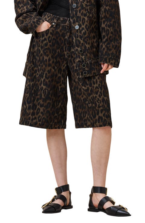 Louie Leopard Long Denim Shorts (Leppo Brown)