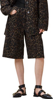 AllSaints Louie Leopard Long Denim Shorts