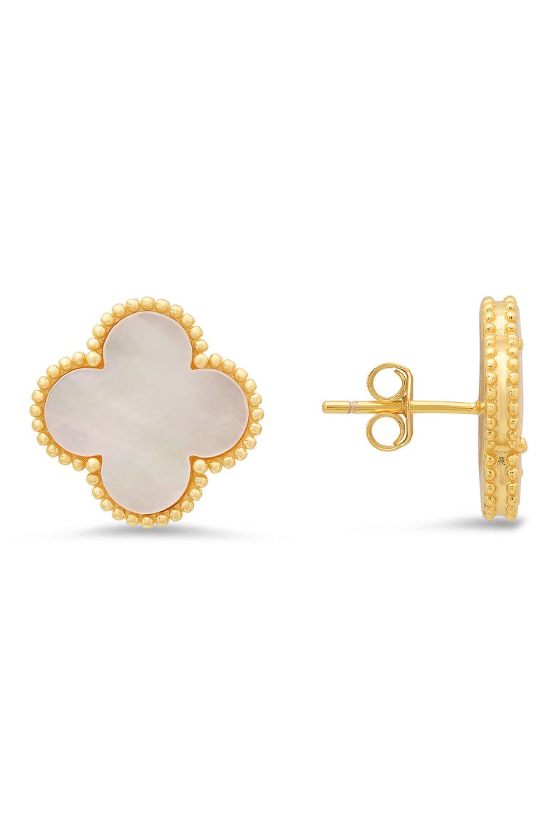 Mother-of-Pearl Clover Stud Earrings, Main, color, GOLD