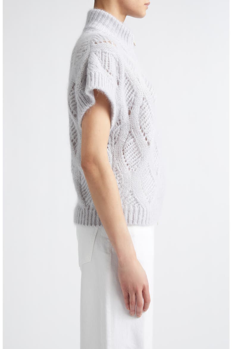Open Stitch Short Sleeve Mohair & Silk Zip Cardigan, Alternate, color, JADE POWDER