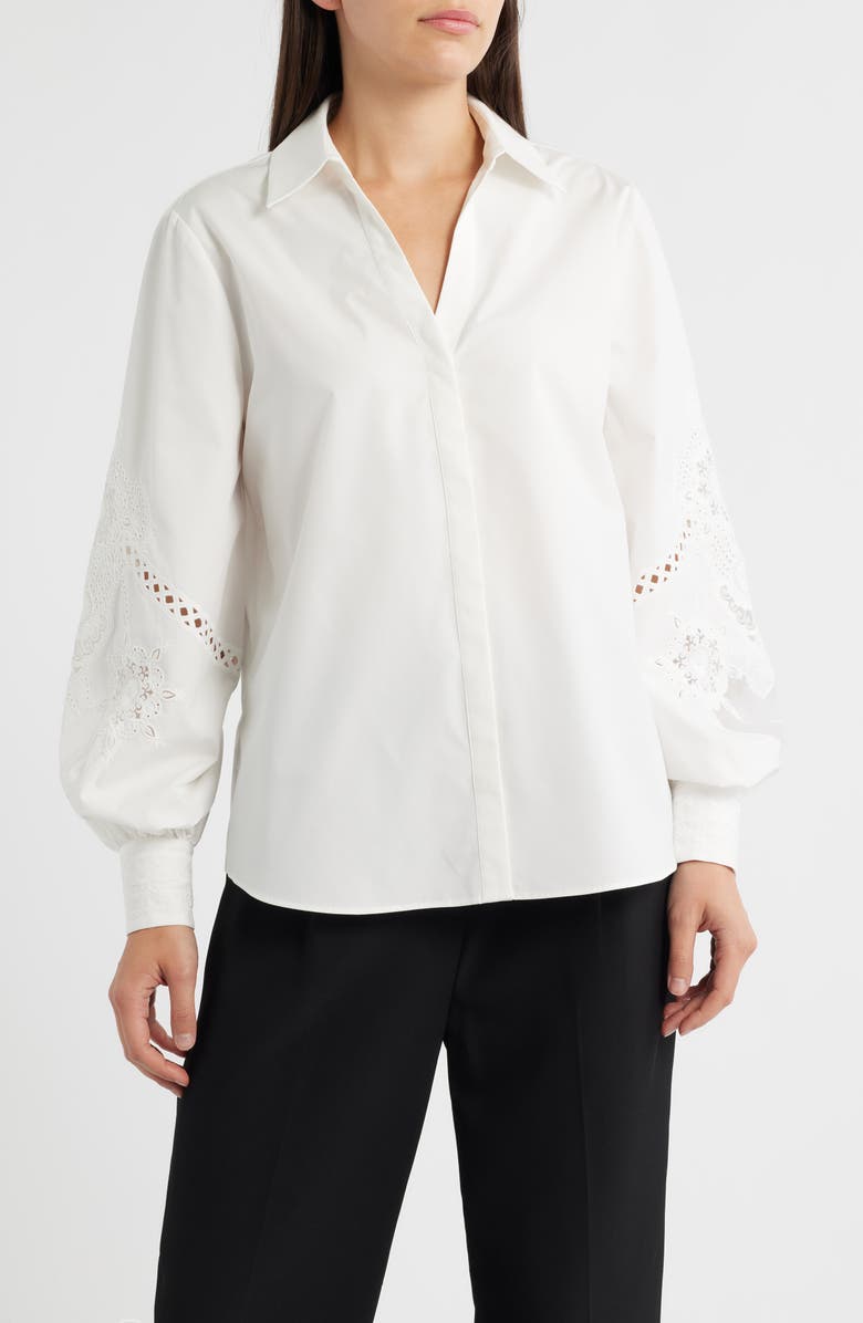 KOBI HALPERIN Calla Lace Accent Button-Up Shirt, Main, color, White