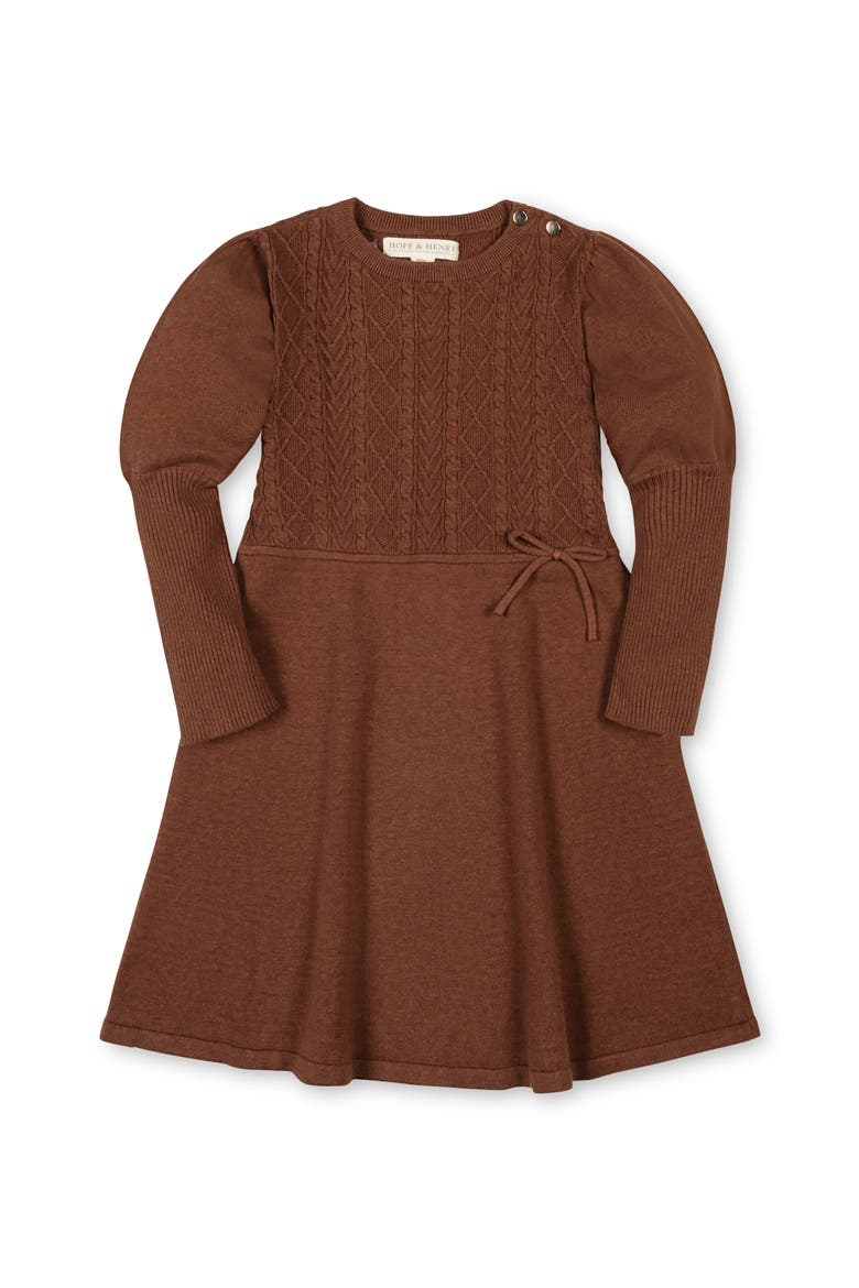 Kids' Organic Long Sleeve Cable Bodice Sweater Dress, Main, color, Cinnamon Heather