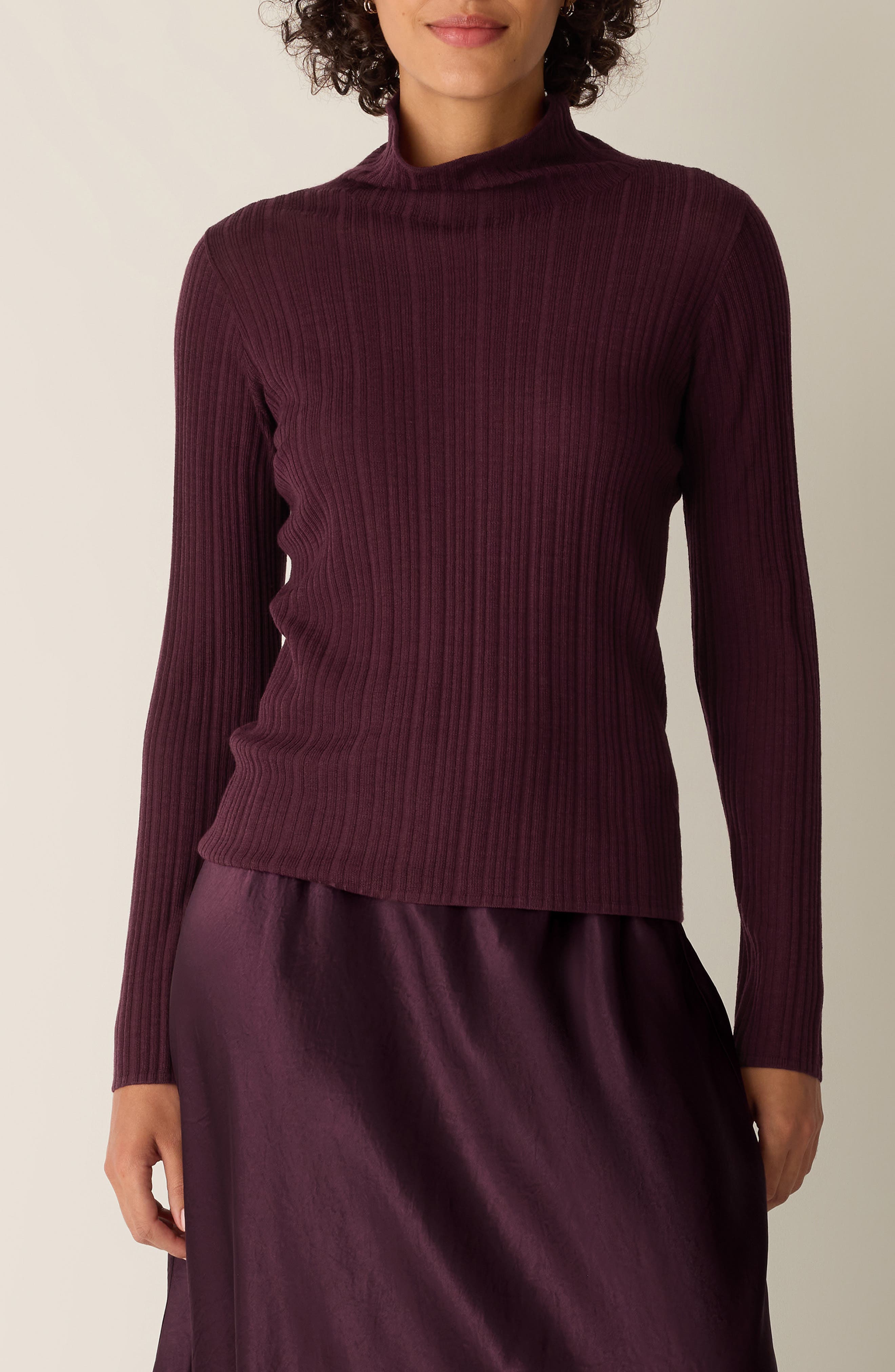 Eileen Fisher Rib Turtleneck Wool Sweater