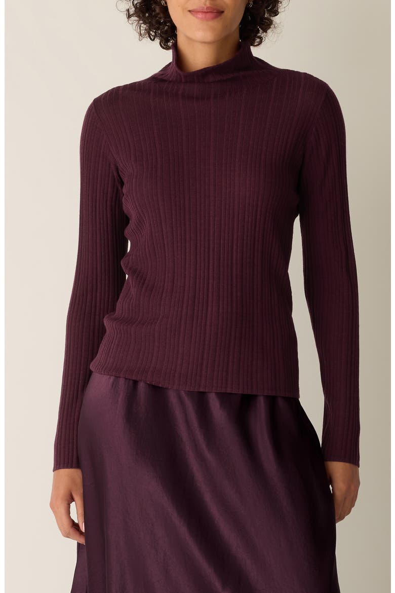 Rib Turtleneck Wool Sweater, Main, color, WINE