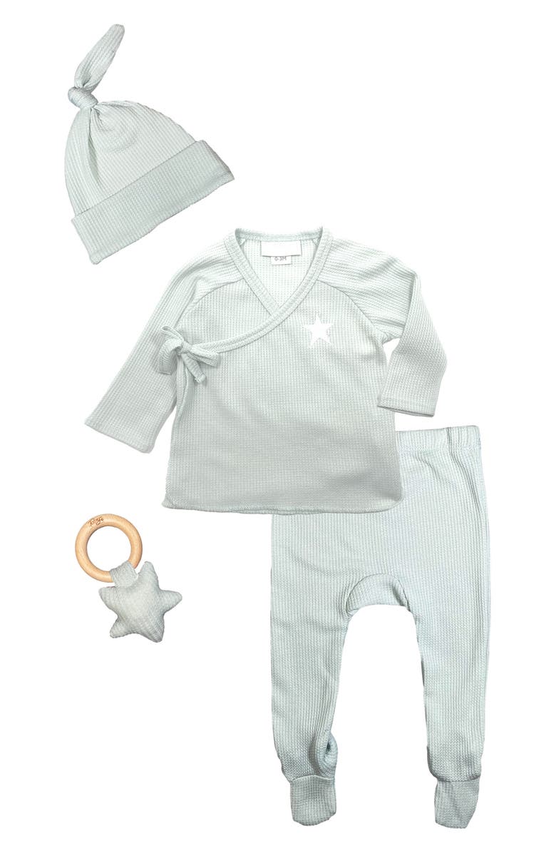 Toby Waffle Stitch Top, Footed Pants, Hat & Rattle Set, Main, color,