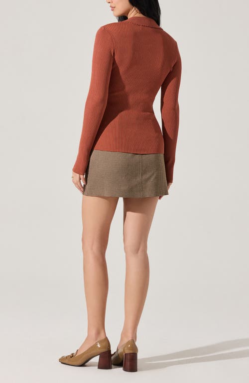 Astr The Label Keren Rib Polo Cardigan In Brown