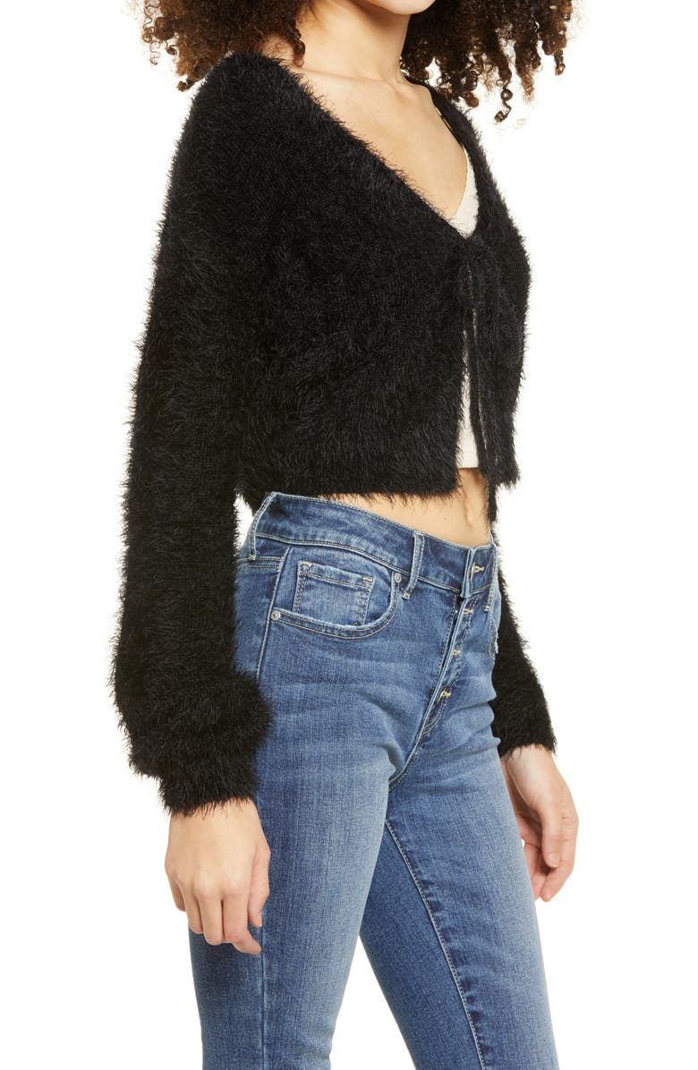 Lulus Fuzzy Tie Front Crop Cardigan, Alternate, color, 