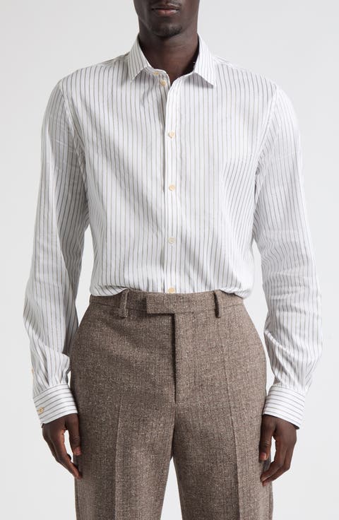 Stripe Cotton & Silk Button-Up Shirt