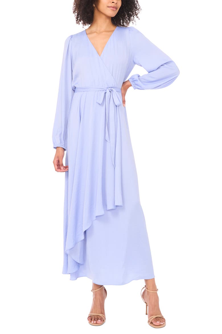 Wrap Front Long Sleeve Maxi Dress, Main, color, FRENCH BLUE