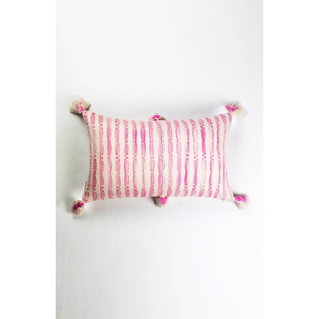 Archive New York Antigua Naturally Dyed Striped Handwoven Cotton Throw Pillow In Pink And Ivory Stripe