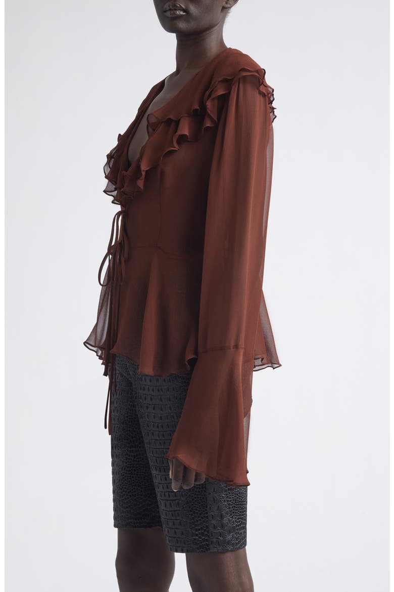Arianna Silk Chiffon Tie Shirt, Alternate, color, BROWN