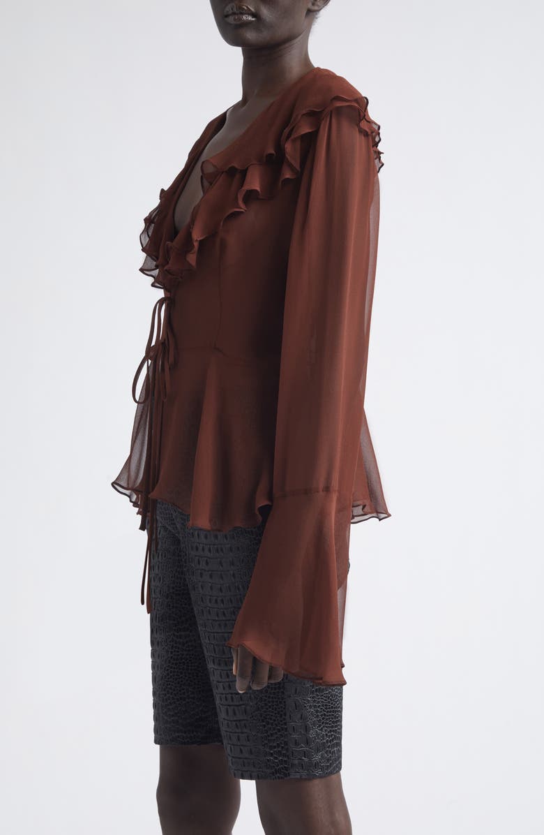 KIM SHUI Arianna Silk Chiffon Tie Shirt, Alternate, color, Brown