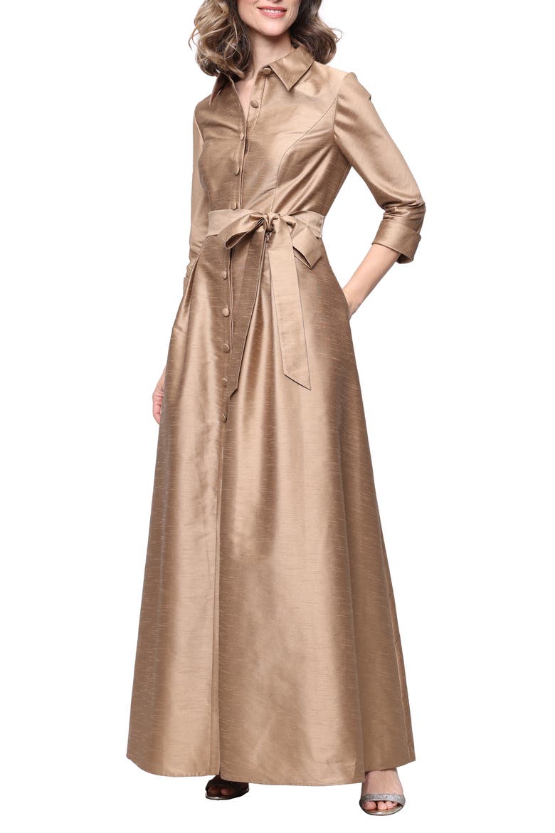 Shantung A-Line Gown Gown, Main, color, GOLD