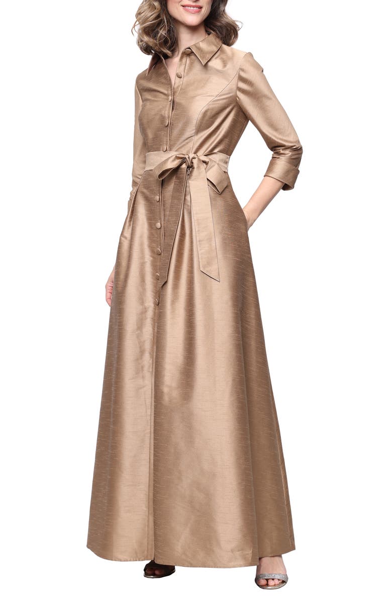 Alex Evenings Shantung A-Line Gown Gown, Main, color, 