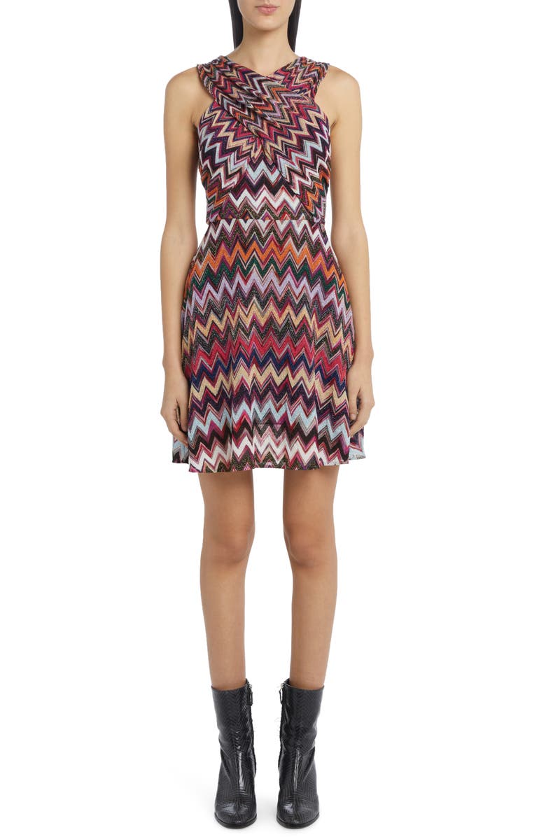 Missoni Metallic Zigzag Cross Neck Dress, Main, color, 