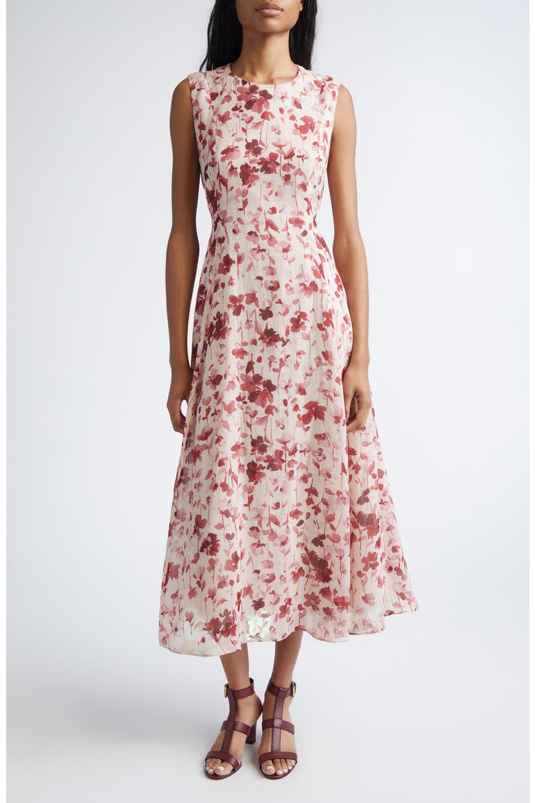 Alibi Floral Canvas Midi Dress, Main, color, TANGERINE