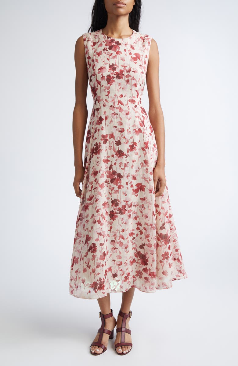 Max Mara Alibi Floral Canvas Midi Dress, Main, color, Tangerine