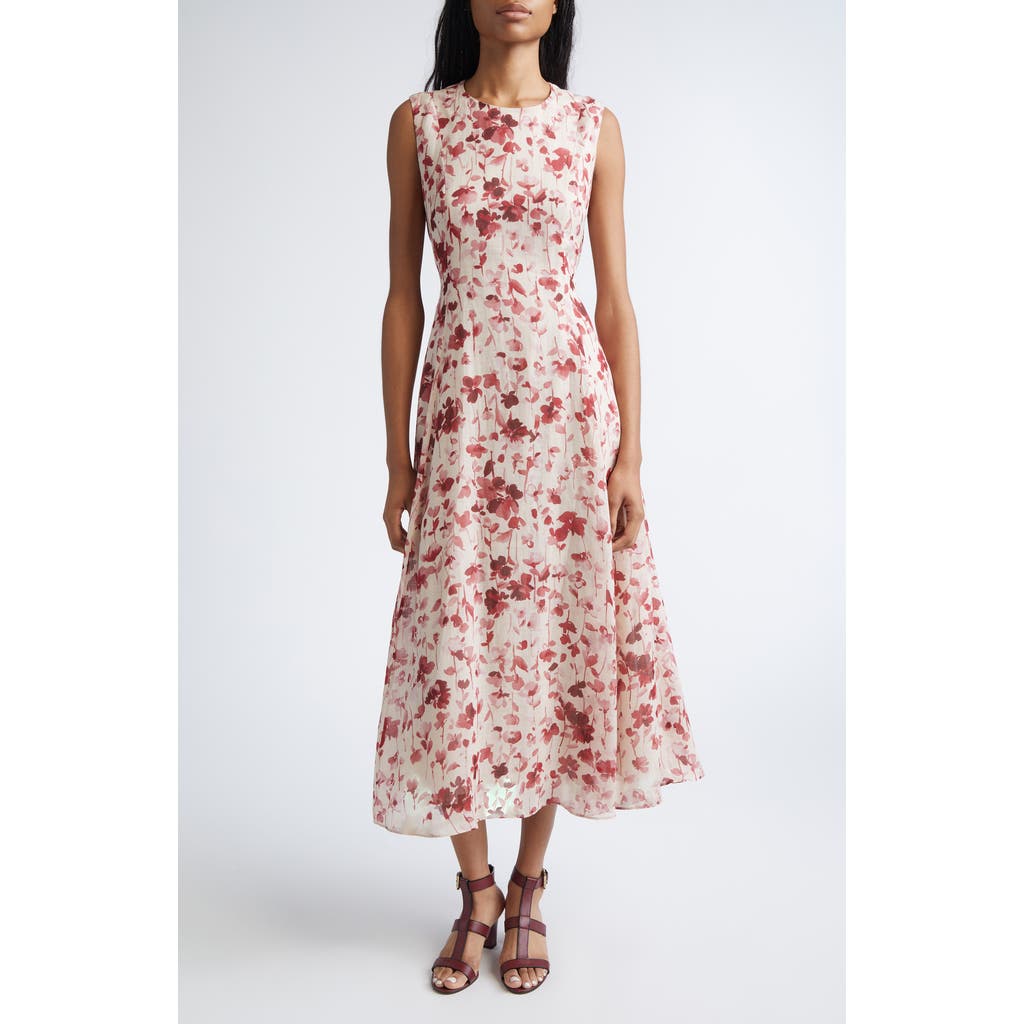 Max Mara Alibi Floral Canvas Midi Dress in Tangerine at Nordstrom, Size 4