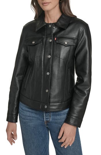 Levi's® Faux Leather Trucker Jacket In Black