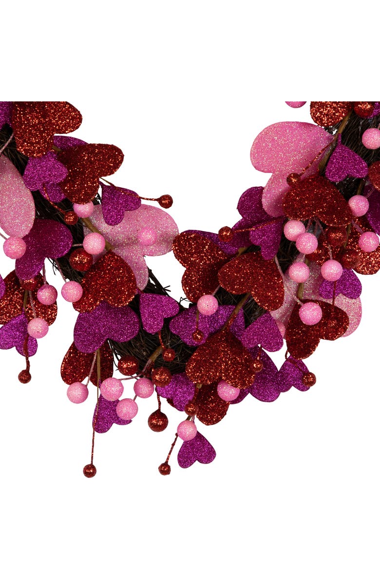Northlight Glittered Hearts and Berries Valentine's Day Twig Wreath - 20", Alternate, color, Pink
