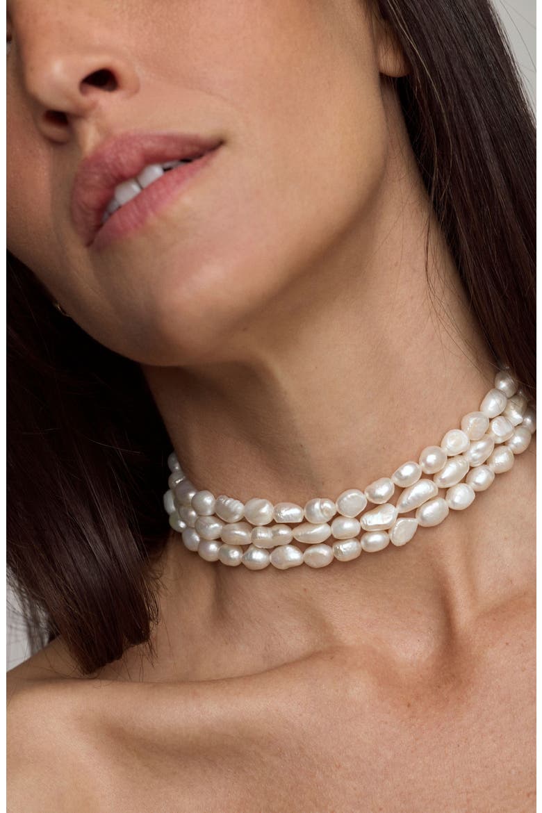 Freshwater Pearl Triple Strand Necklace, Alternate, color, WHITE/ GOLD