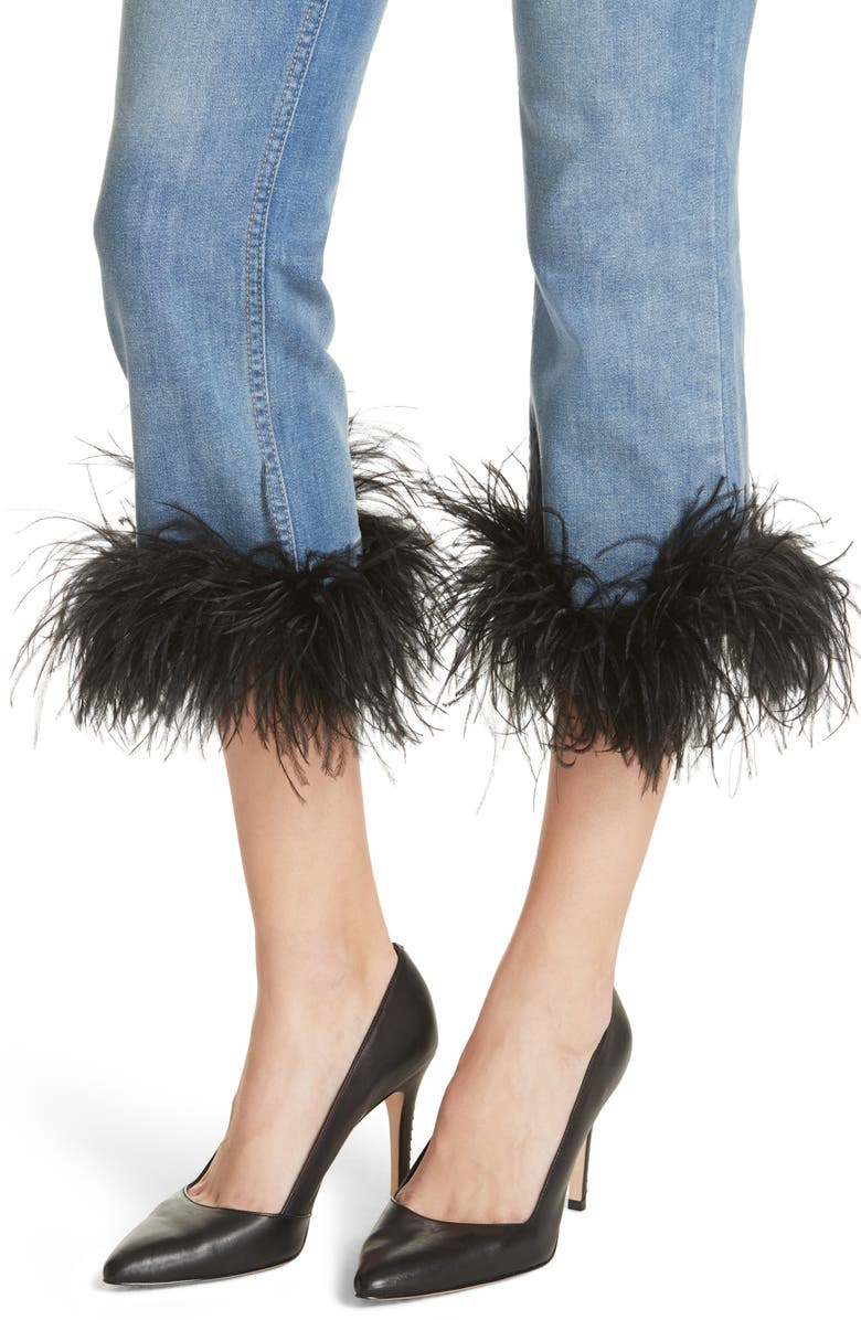 Alice + Olivia Tasha Feather Hem Crop Jeans, Alternate, color,