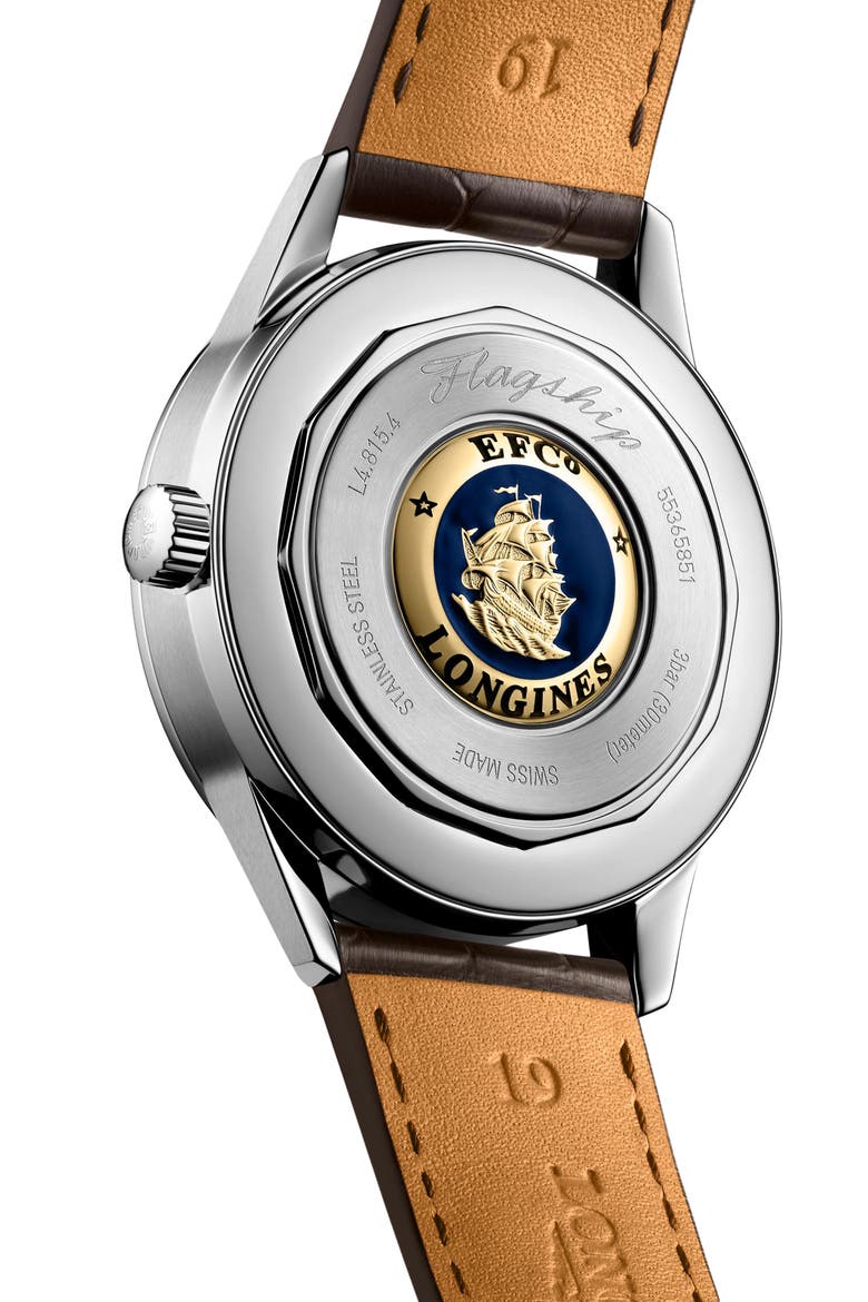 Flagship Heritage Moonphase Automatic Alligator Embossed Leather Strap Watch, 38.5mm, Alternate, color, BEIGE