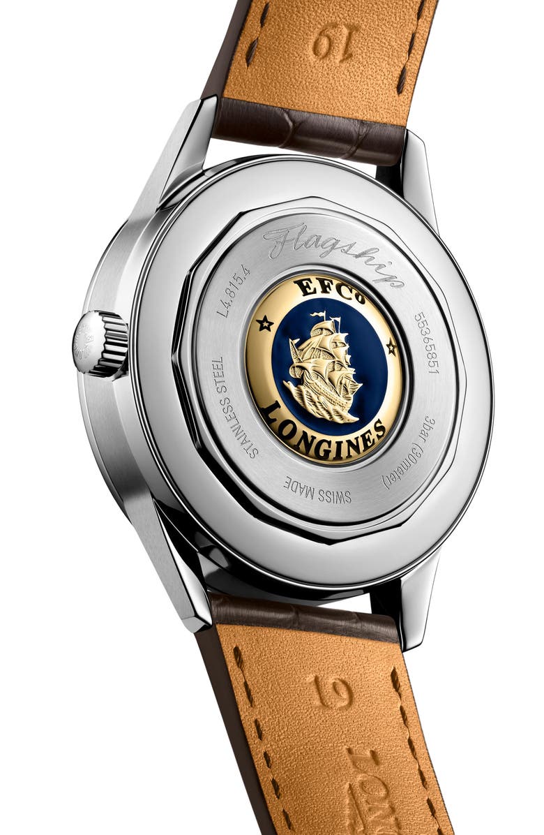 Longines Flagship Heritage Moonphase Automatic Alligator Embossed Leather Strap Watch, 38.5mm, Alternate, color,