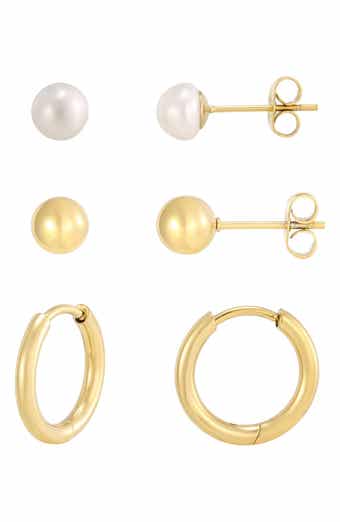 Set of 3 Pair 18k Gold Plated Pearl & Stud Earrings