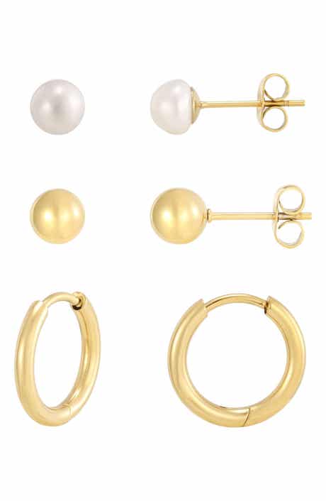 Set of 3 Pair 18k Gold Plated Pearl & Stud Earrings