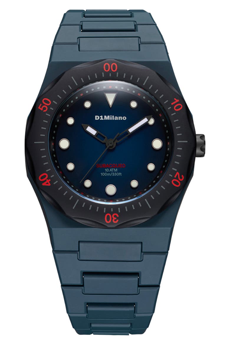 Subacqueo Polycarbonate Bracelet Watch, 40.5mm, Main, color, BLUE-BLACK