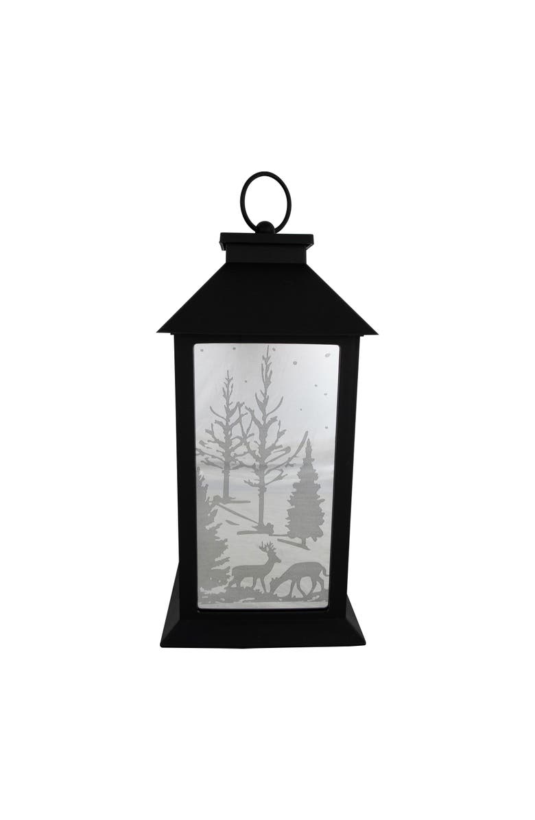 Northlight LED Lighted Deer and Winter Trees Christmas Lantern - 11", Main, color, Black