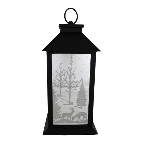 Northlight Led Lighted Deer And Winter Trees Christmas Lantern In Black