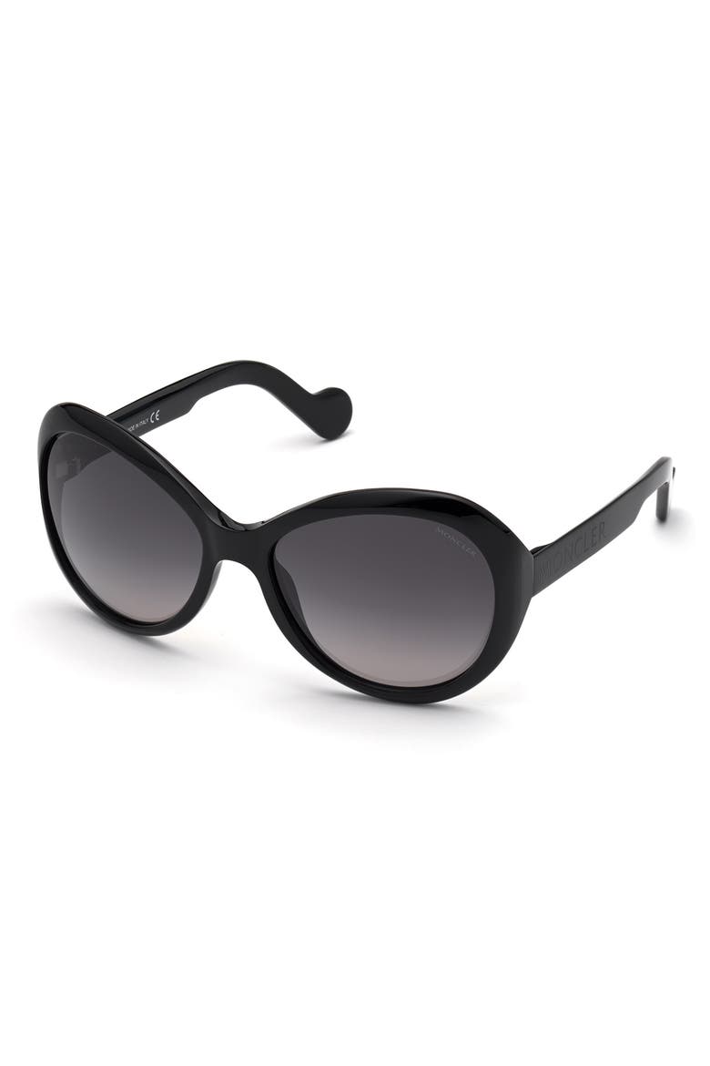 60mm Oversize Round Sunglasses, Main, color, SHINY BLACK/ SMOKE GRADIENT