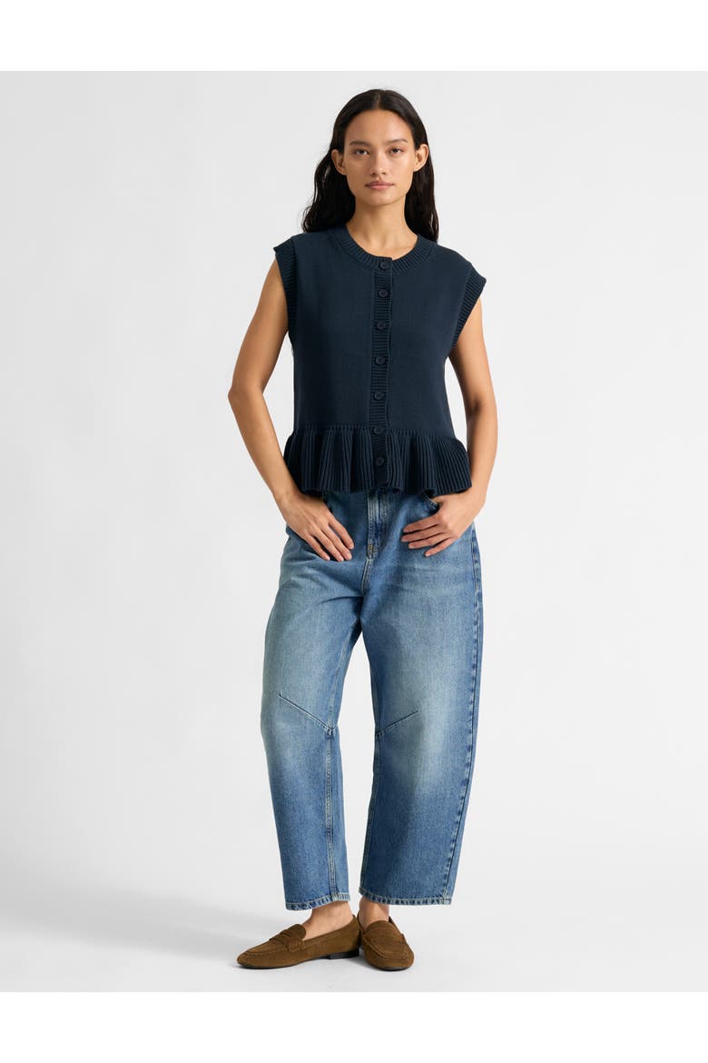 Peplum Knitted Button Tank Top, Alternate, color, Navy