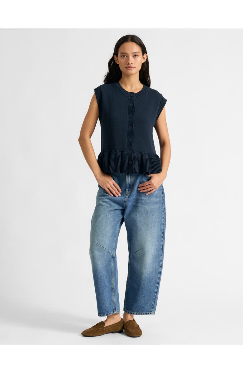 Albaray Peplum Knitted Button Tank Top, Alternate, color, Navy