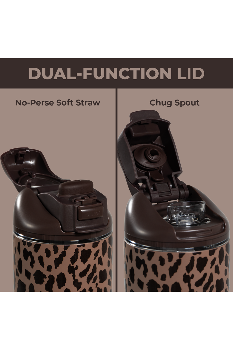 Ease2o 40oz Insulated Stainless Steel Water Bottle With Dual Sip & Chug Lid, Alternate, color, Brown Leopard